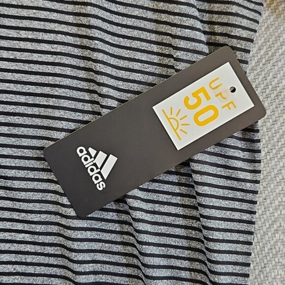 Adidas Golf 2-Button Polo Men's 2XL Gray Black Horizontal Stripe NWT Performance - Picture 3 of 16